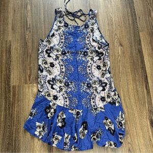 Intimately Free People Dobby Dot‎ Slip Dress Blue Large Drop Waist Open Back NEW